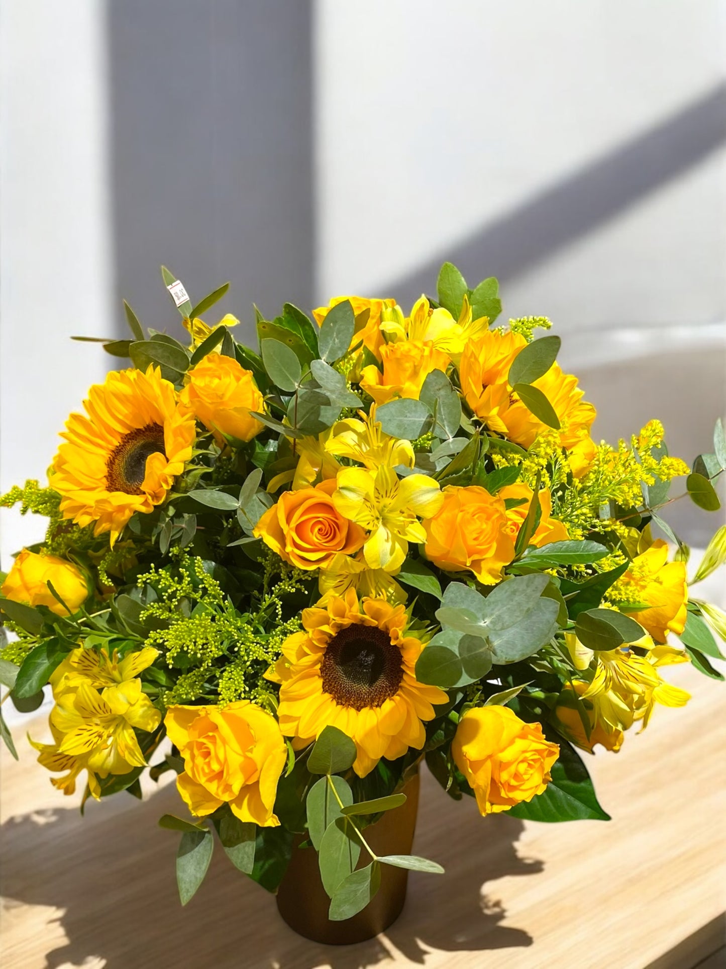 Radiant Arrangement with Sunflowers, Yellow Roses, and Alstroemerias | ENROSE