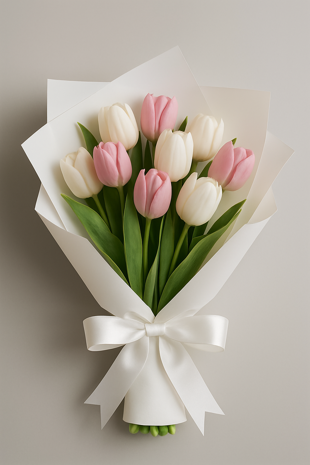 Bouquet of White Tulips and Roses in Luxurious White Packaging
