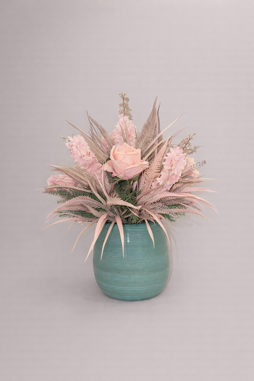 Artificial Rosé Arrangement with Decorative Foliage