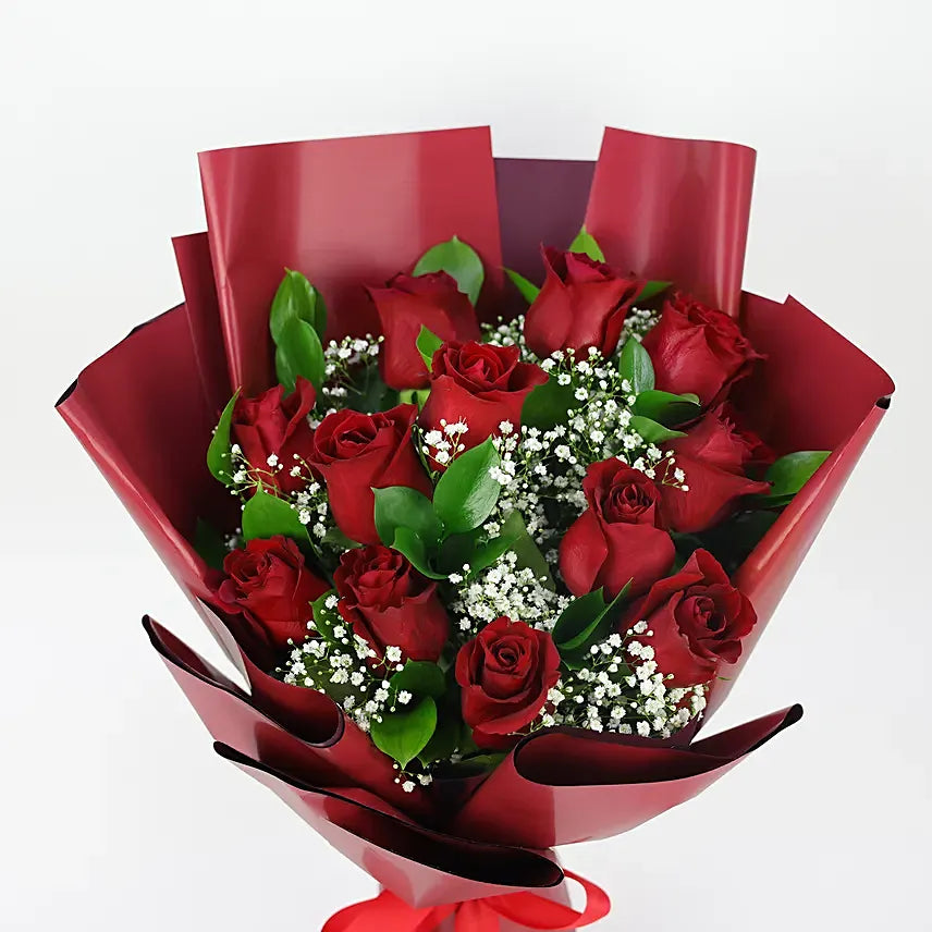 Buquê Clássico com 12 Rosas Vermelhas Colombianas