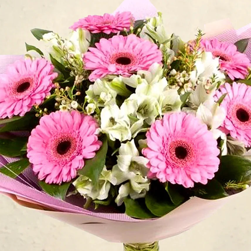 Enchanted Spring: Bouquet of Pink Gerbera with Alstroemerias