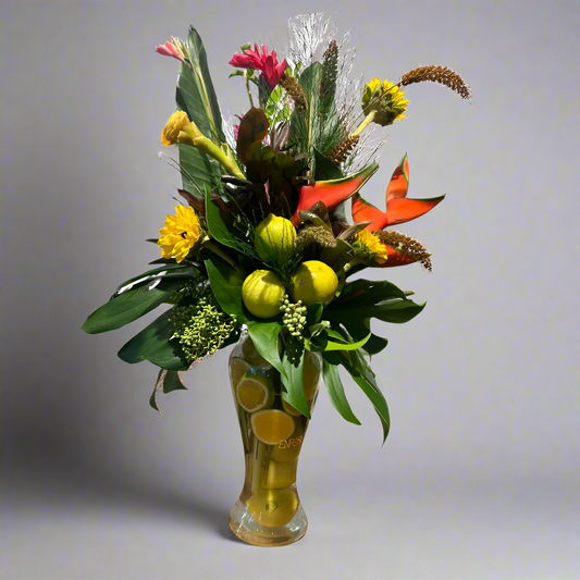 Elegant Tropical Arrangement with Glass Vase