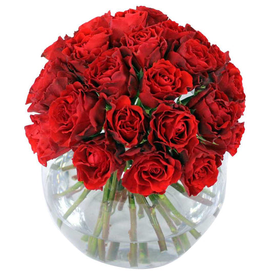 Arranjo Elegante: 20 Rosas Colombianas em Vaso de Vidro