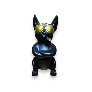 BLACK SITTING DOG FIGURINE 23 CM RESIN