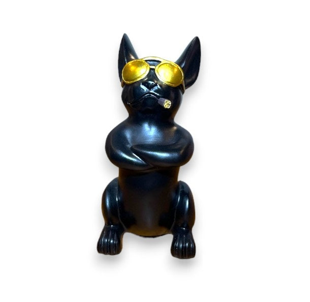 BLACK SITTING DOG FIGURINE 23 CM RESIN