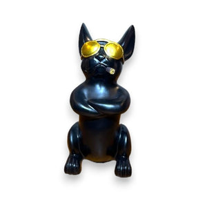 BLACK SITTING DOG FIGURINE 23 CM RESIN