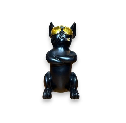 BLACK SITTING DOG FIGURINE 23 CM RESIN