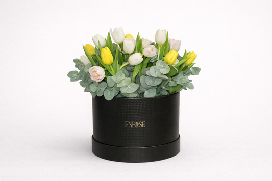 Caixa Elegante com Tulipas Coloridas