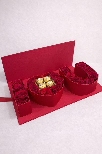 LOVE Box com Rosas Vermelhas e Ferrero Rocher