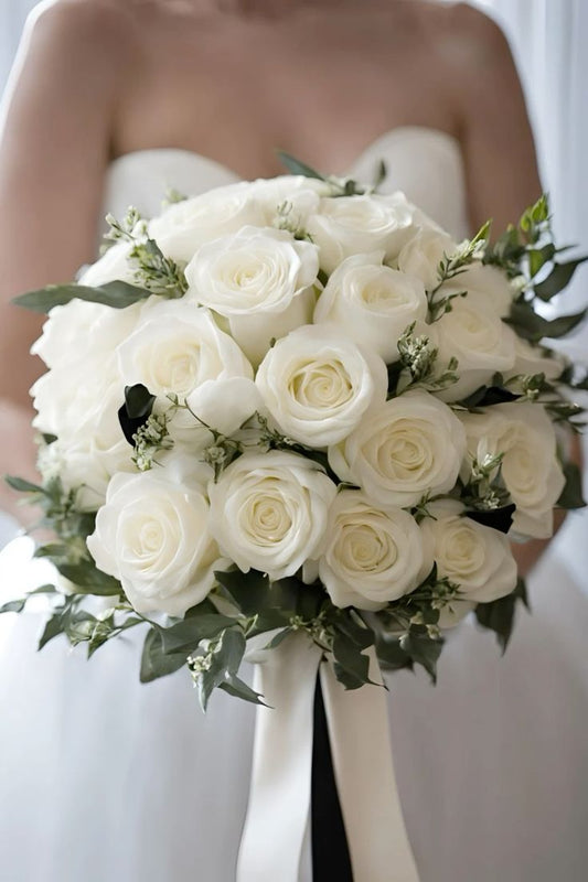 Buquê Clássico de Rosas Brancas para Noivas