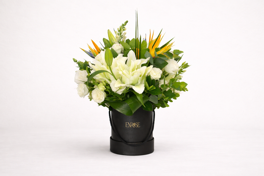 Exotic Flower Arrangement in Black Box - Elegance and Distinction