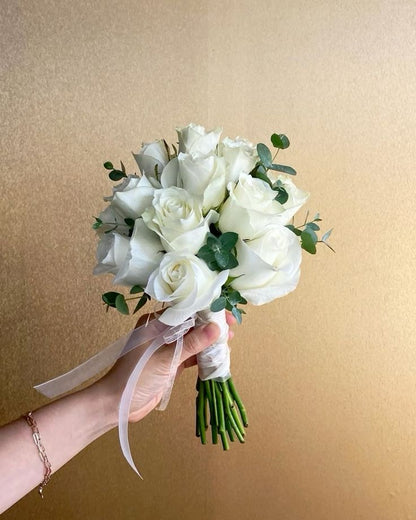 Classic Bouquet of White Roses with a Touch of Eucalyptus