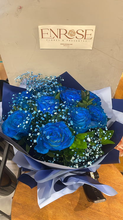 Bouquet of 12 Natural Blue Colombian Roses - Sophisticated and Exclusive Gift in São Paulo