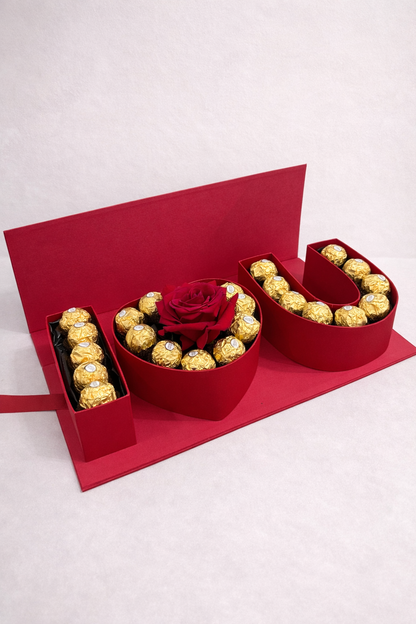 LOVE Box com Ferrero Rocher e Rosa Vermelha