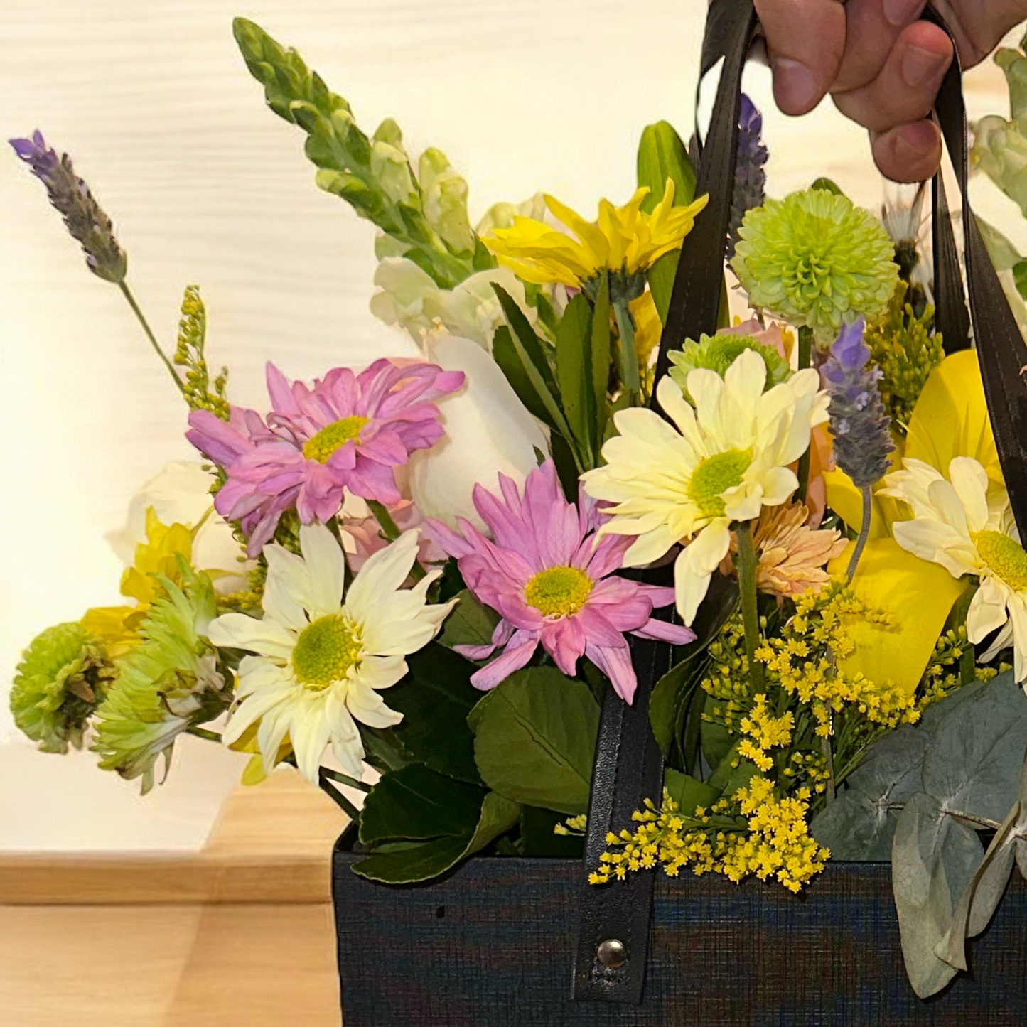 Flower Arrangement in Black Bag - Elegance and Charm