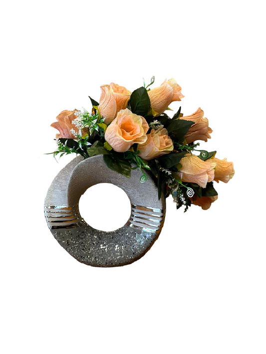 Mixed Rose Arrangement with Ceramic Vase