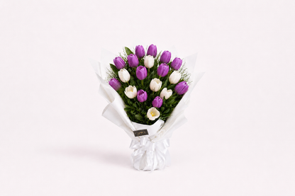 Buquê Premium Duo de Tulipas Lilás e Branco | Enrose