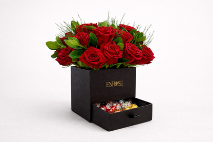 20 Red Roses in a Luxury Box with Chocolates