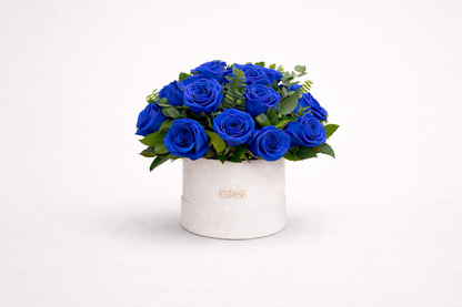 Caixa Azul Royal – 25 Rosas Azuis