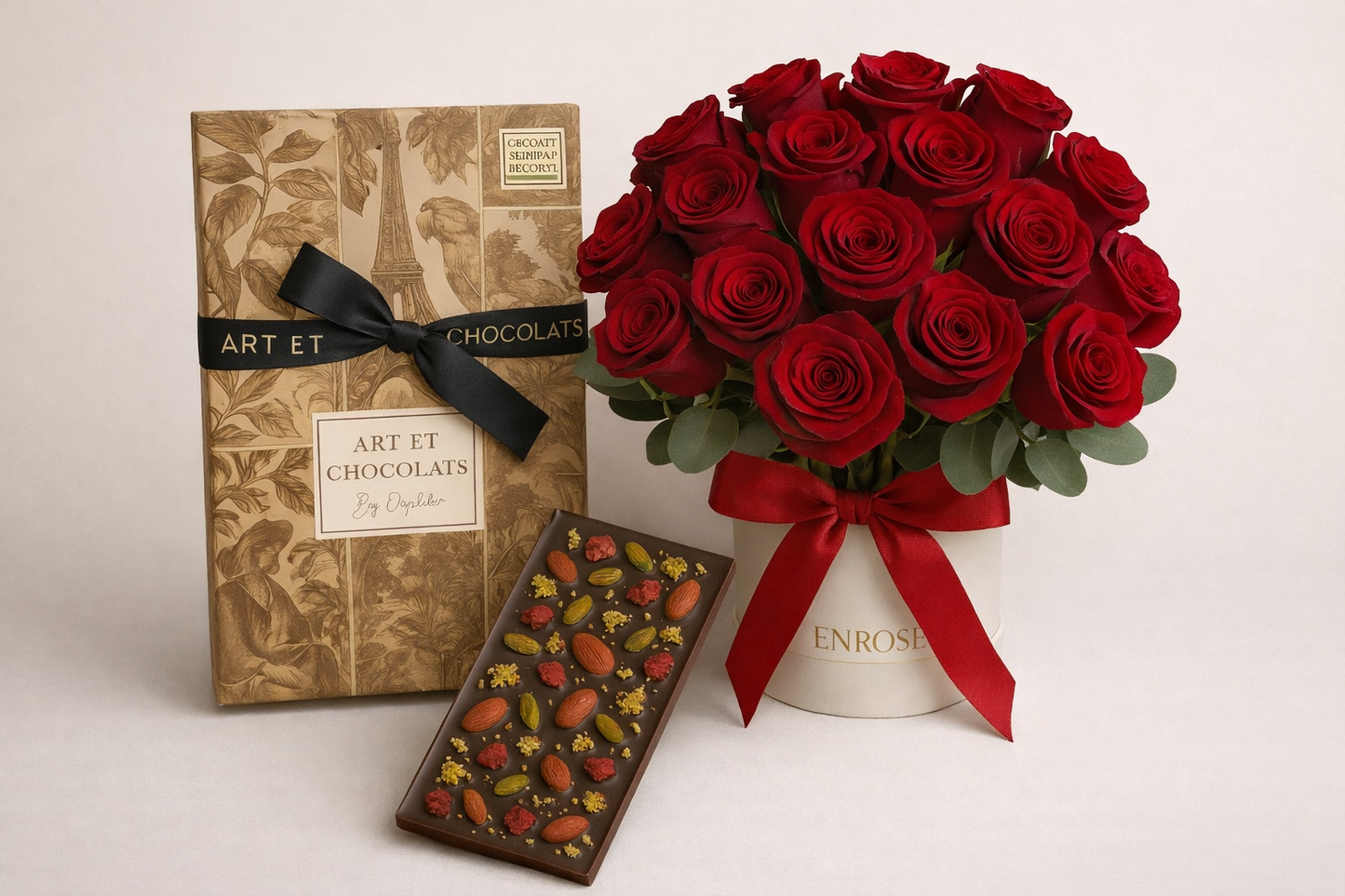 Edição Exclusiva ENROSE × Chef Orphée – Rosas Vermelhas e Chocolates Belgas com Ouro Comestível