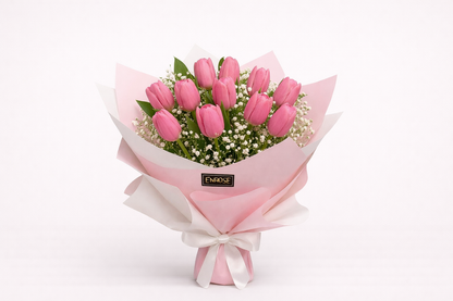Bouquet of 10 Natural Pink Tulips with Elegant Packaging