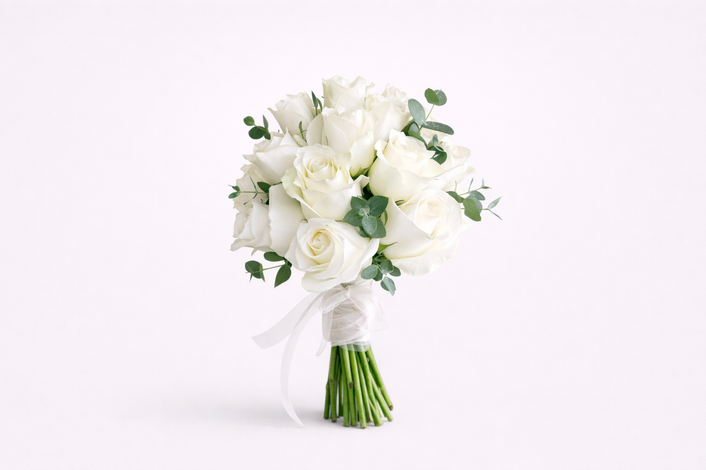 Classic Bouquet of White Roses with a Touch of Eucalyptus