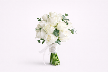 Classic Bouquet of White Roses with a Touch of Eucalyptus