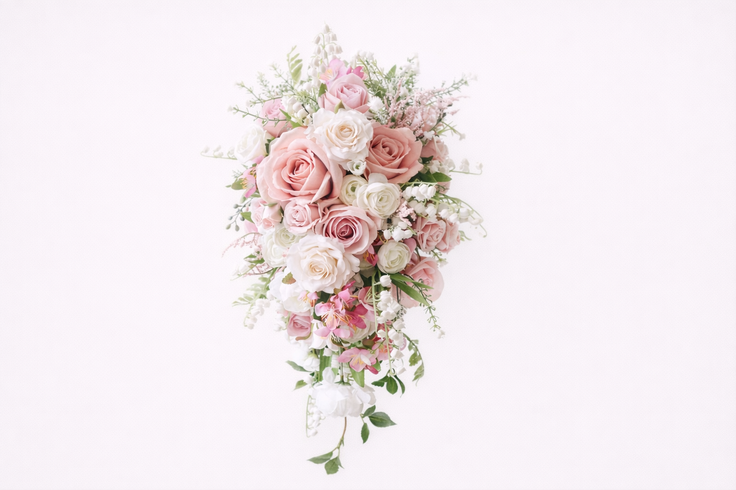 Cascading Bridal Bouquet with Roses and Delicate Details