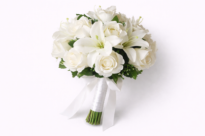 Buquê de Noiva com Lírios e Rosas Brancas - Elegância e Sofisticação