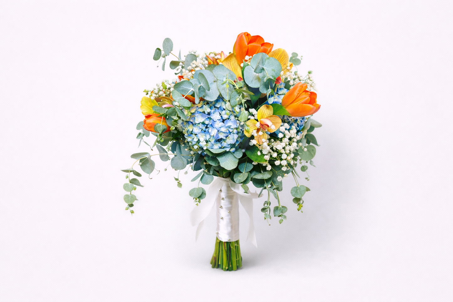 Elegant Bridal Bouquet with Tulips, Orchids and Hydrangeas - A Touch of Sophistication