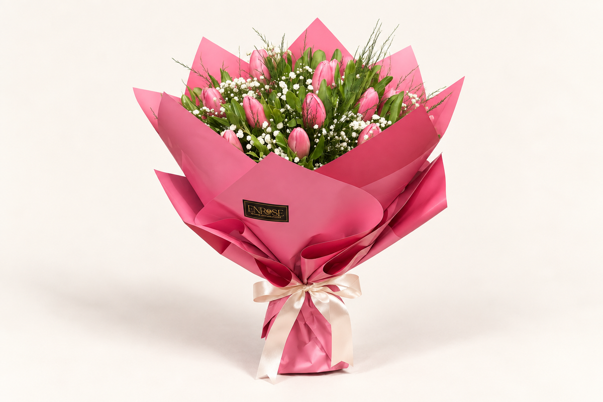 Buquê Delicado com 10 Tulipas Rosas
