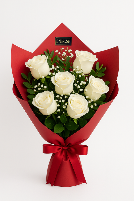 Buquê 6 Rosas Colombianas Brancas