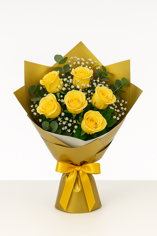 Buquê 6 Rosas Amarelas