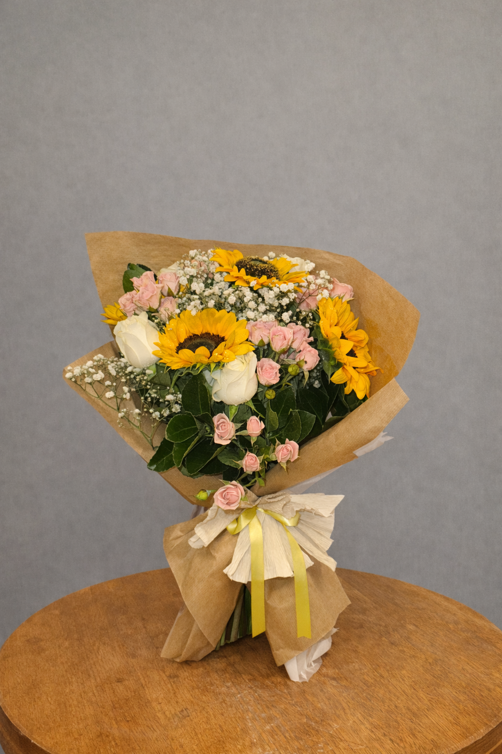 Mixed Bouquet with Sunflowers, Roses and Mini Roses