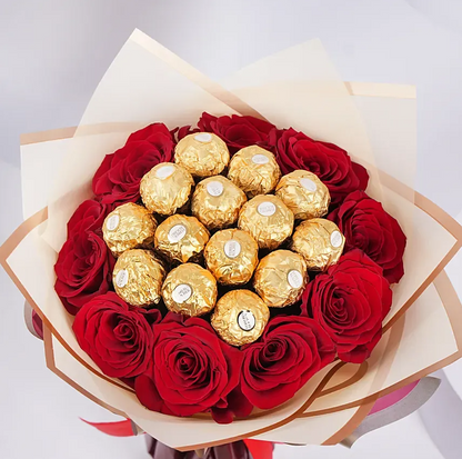 Bouquet of Red Roses with Ferrero Rocher - Elegance and Sweetness