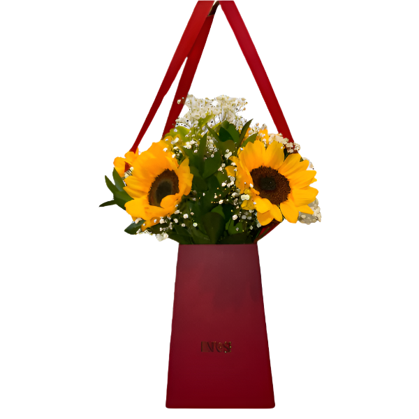 Sunflower Arrangement in Red Bag - Vertical Elegance