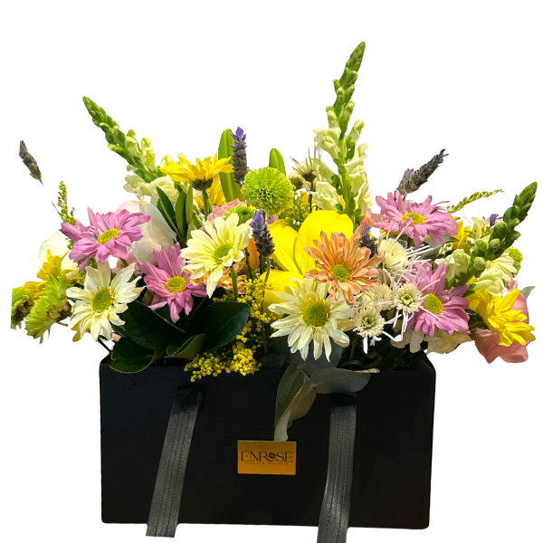 Flower Arrangement in Black Bag - Elegance and Charm