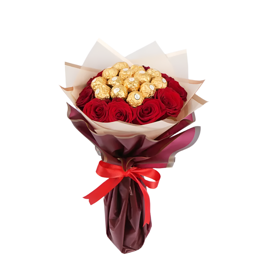 Bouquet of Red Roses with Ferrero Rocher - Elegance and Sweetness
