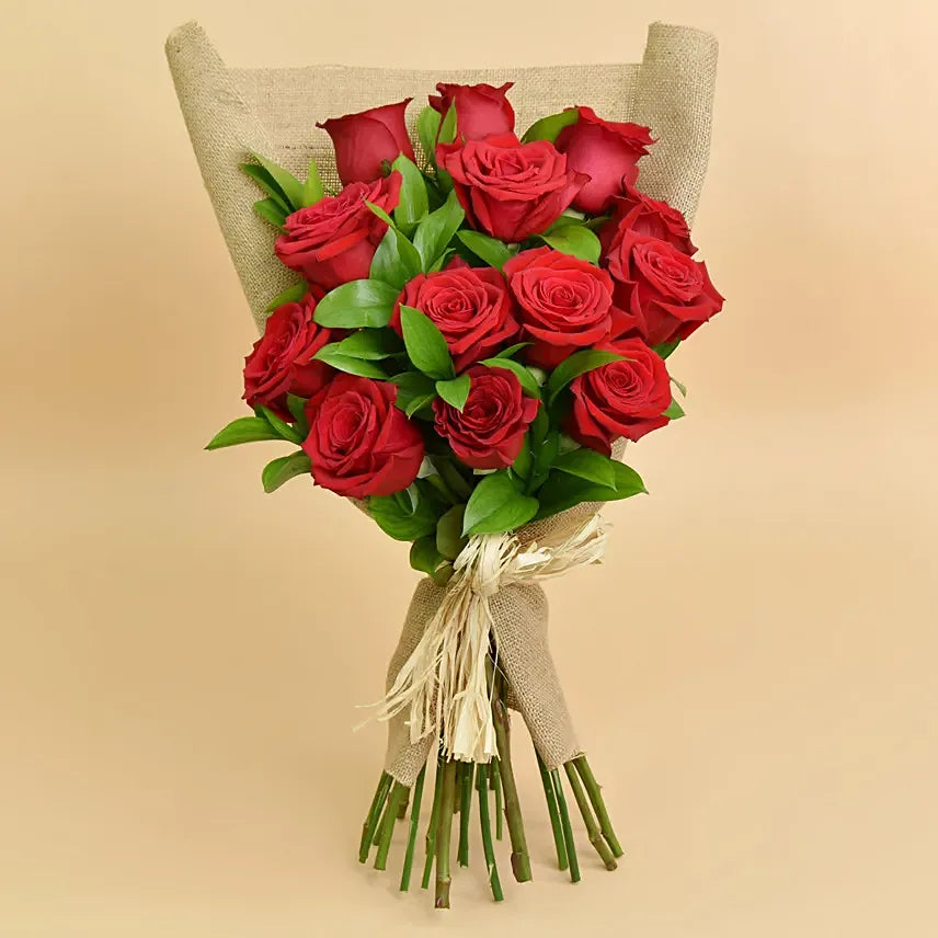 Bouquet of 12 Colombian Red Roses - Beauty and Romance