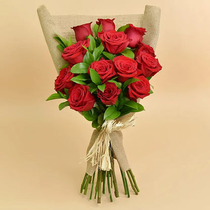 Bouquet of 12 Colombian Red Roses - Beauty and Romance