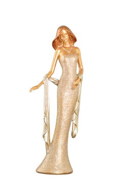 ESTATUETA MULHER DOURADA 30 CM  RESINA