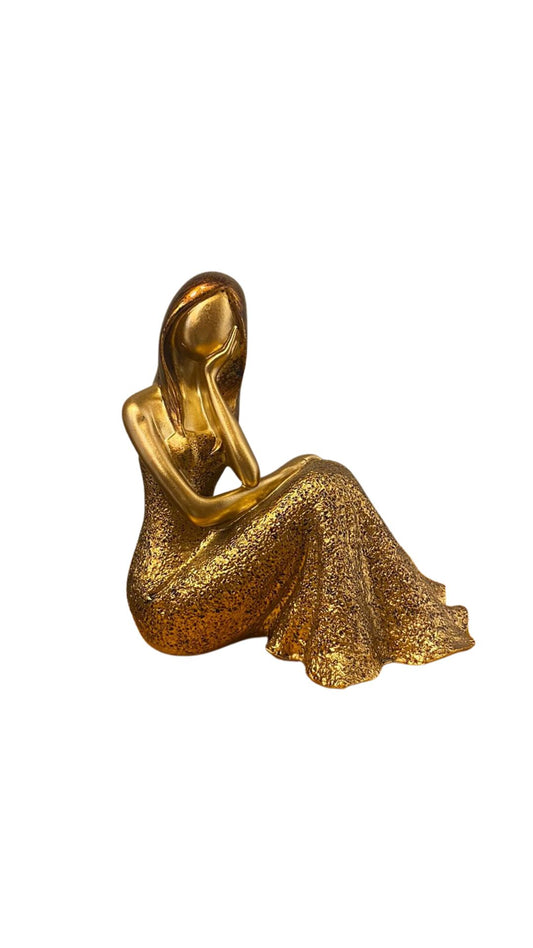 OLD GOLD WOMAN FIGURINE 10 CM RESIN