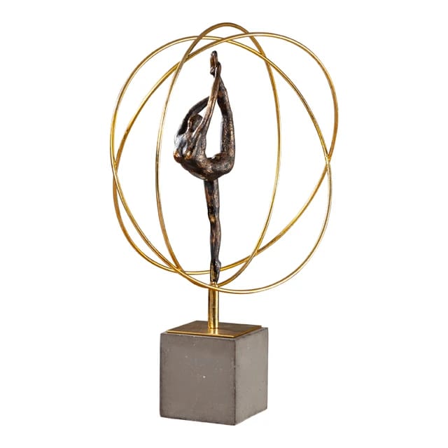 ESTATUETA BAILARINA NO CIRCULO  DOURADO 53 CM RESINA