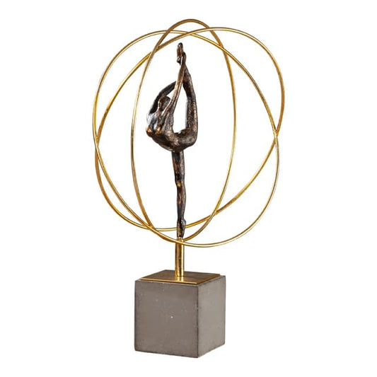 ESTATUETA BAILARINA NO CIRCULO  DOURADO 53 CM RESINA