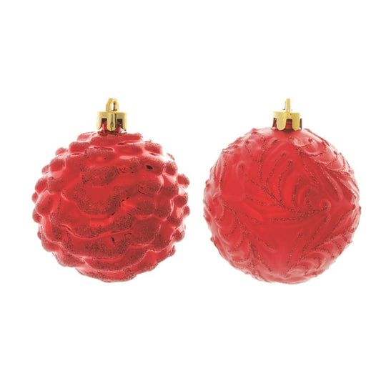 CHRISTMAS BALLS WITH BRANCHES AND RED RELIEF - WITH 4 BALLS 