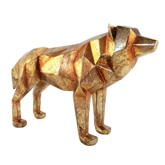 ESTATUETA LOBO DOURADO 20,5 CM  RESINA