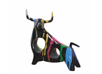 COLORFUL BULL FIGURINE 17 CM RESIN