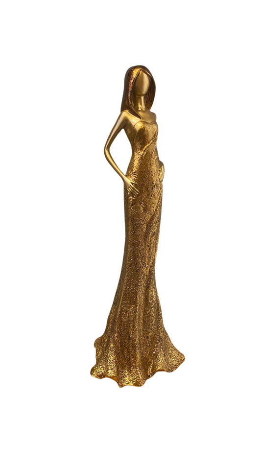 OLD GOLD WOMAN FIGURINE 44 CM RESIN