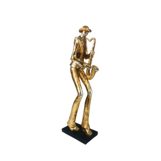 ESTATUETA MUSICO COM SAXOFONE  DOURADO 48 CM RESINA