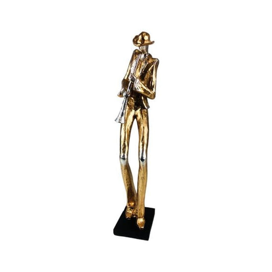 ESTATUETA MUSICO COM TROMPETE  DOURADO 48 CM RESINA